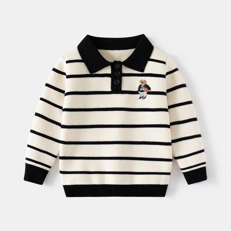 Striped Sweater Children's Single-Layer Embroidered Top