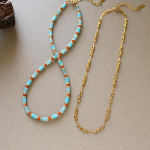 Fashionable And Versatile Color-block Natural Stone Bead Necklace