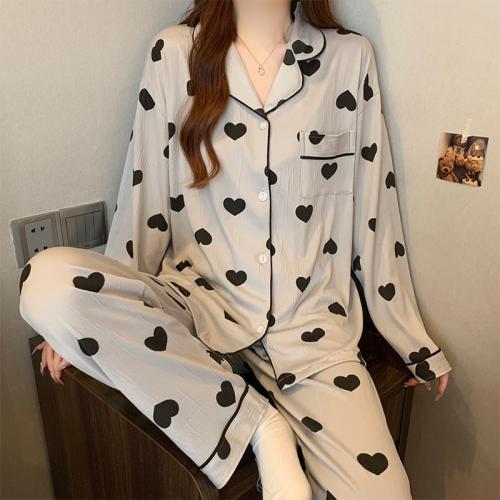 Womens Autumn Long-Sleeve Cardigan Pajama Set