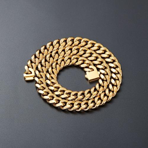 Gold-colored Stainless Steel Encrypted Flat Square Clasp Necklace