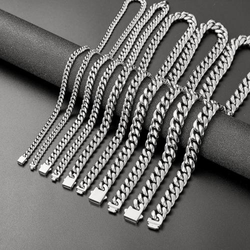 Steel-colored Titanium Stainless Steel Cuban-link Chain Encryption