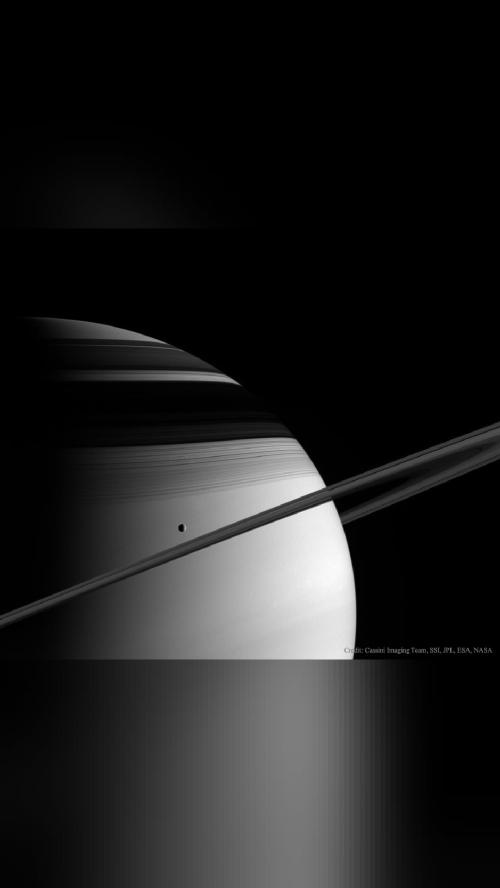 look up tonight Saturn, Tethys, Rings, and Shadows Seen from ice moon…