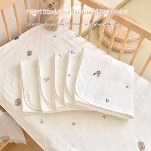 Cotton Class A Six-Layer Jacquard Gauze Cartoon Embroidered Baby Bed Sheet