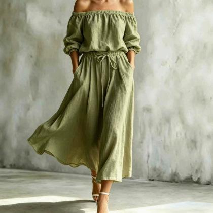 Waist-tightening Drawstring Maxi Skirtcasual