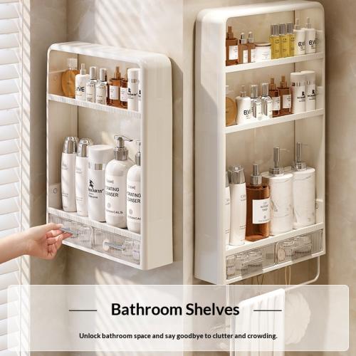 Adhesive Wall Mounted Bathroom Shelf - Modern Luxury Storage Rack for Toilet Vanity and Shower Ro…