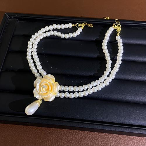 French Style Multi-layer 3D Camellia Flower Pearl Necklace Clavicle Chain Sweater Chain Women Nec…