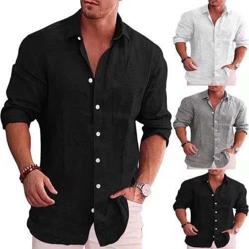 Men's Loose Plus Size Solid Color Shirt Linen Lapel Long Sleeve Casual Shirt