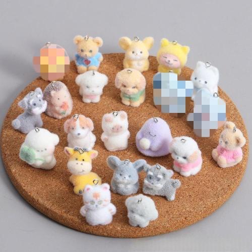 Cute Resin Animal Flocked Pendant 3D DIY Keychain Little Bear Charm Accessory Phone Chain Pendant