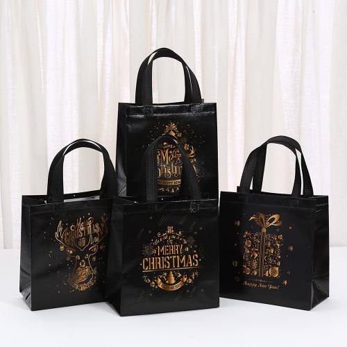 Non-woven Black Printed Christmas Printed Handbag