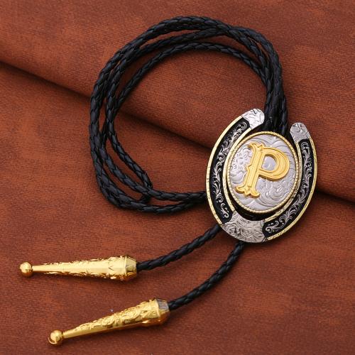 Horseshoe-shaped Trellis Pattern Letter P Polo Tie Necklace