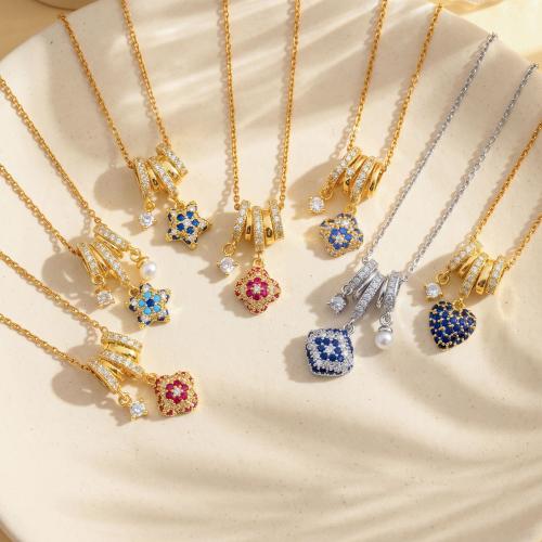 Heart-shaped Oval Multi-accessory Copper Necklace With Micro-paved Zircons
