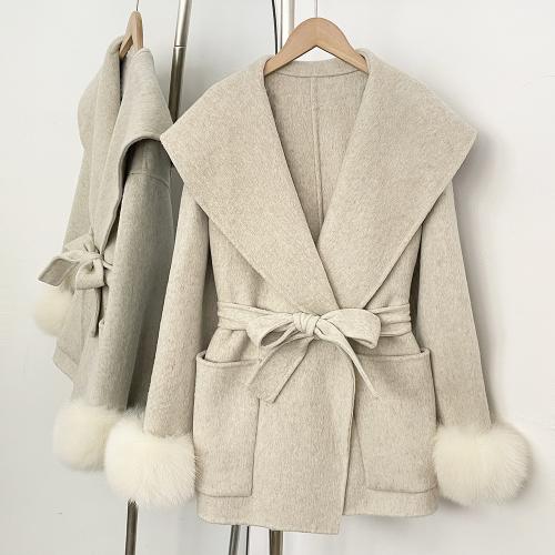 Women's Fox-fur Cuff Double-faced Wool Coat