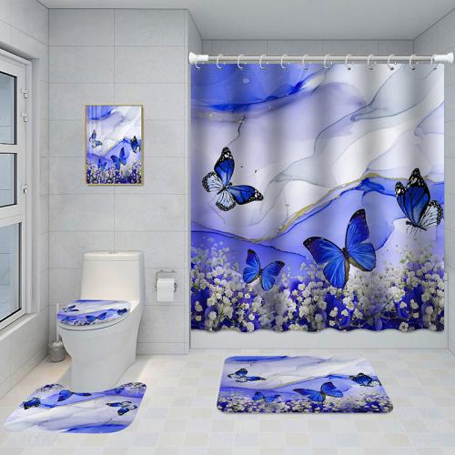 Bathroom Five-piece Set, Shower Curtain, Three-piece Mat Set, Aluminum Alloy Decorative Painting