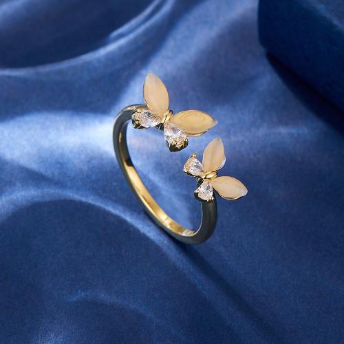 Simple And Versatile Cat-eye Stone Double-butterfly Open Ring
