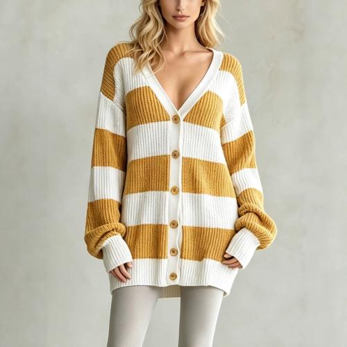 Women's Striped Knit Long-sleeve Cardigan Sweater Coat