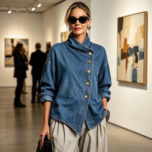 Long-sleeve Denim Shirt Jacket For Women