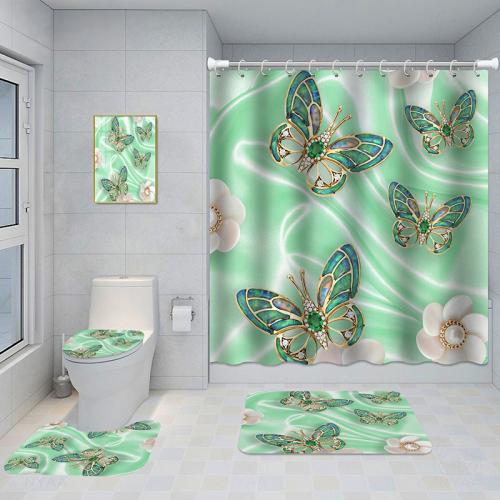 Bathroom Five-piece Set, Shower Curtain, Three-piece Mat Set, Aluminum Alloy Decorative Painting