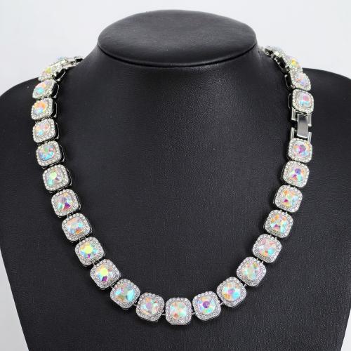 European And American Men's Square Glass Necklace Alloy