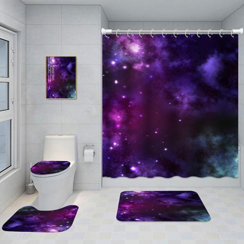 Bathroom Five-piece Set, Shower Curtain, Three-piece Mat Set, Aluminum Alloy Decorative Painting