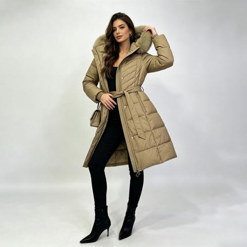 Women's Solid-color Warm Cotton-padded Coat With A Large Fur-lined Hood