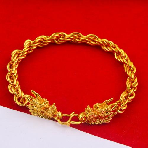 Dragon Head Fried Dough Twists Snake Bone Gold Plated Bracelet