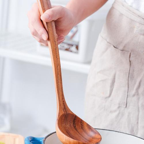 Teak Spatula With Long Handle Solid Wood Ladle Soup Spoon And Strainer