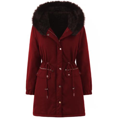 Women's Thickened Fur-Trimmed Hooded Long Warm Cotton Coat