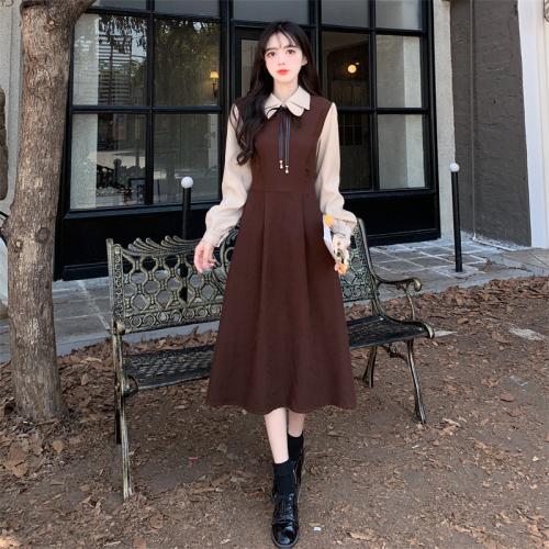 Preppy-style Long-sleeve Vintage Mori-girl Dress