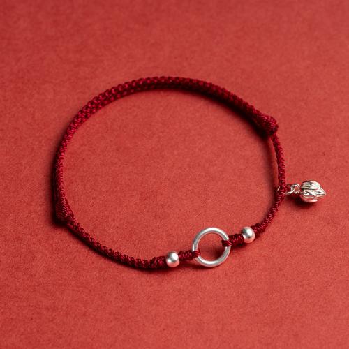 S925 Silver Braided Red String Adjustable Bracelet