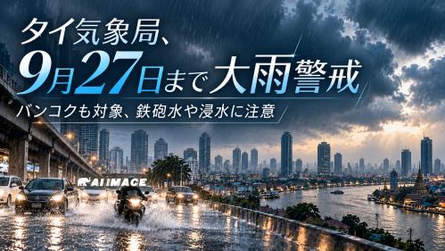 タイの天気荒れるなー☔ タイ気象局、9月27日まで大雨警戒 バンコクも対象、鉄砲水や浸水に注意…