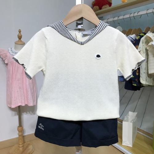 Summer New Arrival Knitted Short-sleeve Tops And Shorts For Baby Boys And Girls