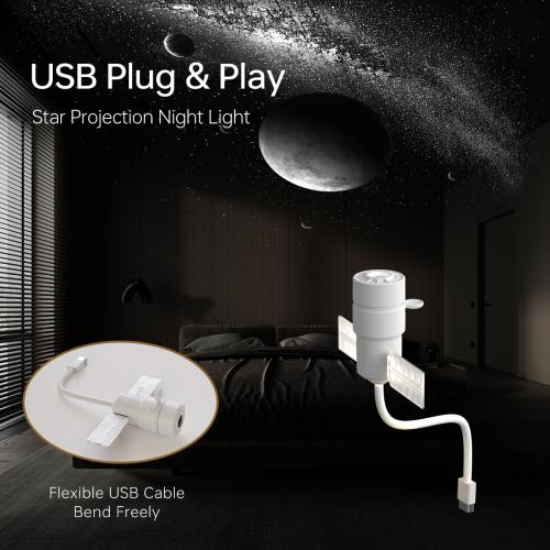 USB Star Projector Night Light, 360 Rotatable Space Satellite Galaxy Projection Lamp With Flexibl…