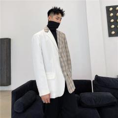 Men's Color-block Plaid Two-button Suit Jacket