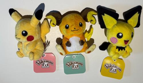 Pokemon Fit PICHU RAICHU PIKACHU set 5" Plush Pokemon Center sitting cuties NEW!