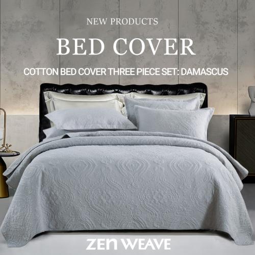 3-Piece Damascus Quilted Bedspread Set  Embossed Quilting Cotton Filled Reversible Coverlet…