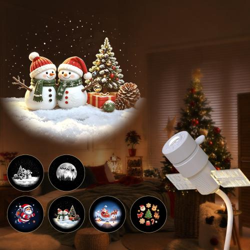 クリスマスプロジェクターライト、USB給電、星空ナイトライト、投影フィルム16種、360度回転、サンタ・雪だるまパターン、寝室・リビング・クリスマスパーティー・室内装飾に最適