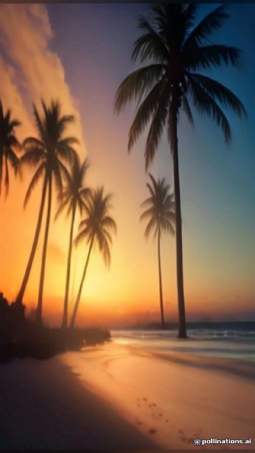no cap, AI made this A Tropical Beach At Golden Sunset With Palm…