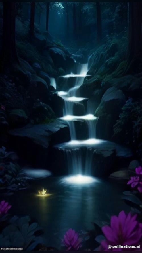 the future of art An Enchanted Waterfall With Glowing Flowers 🎨 AI…