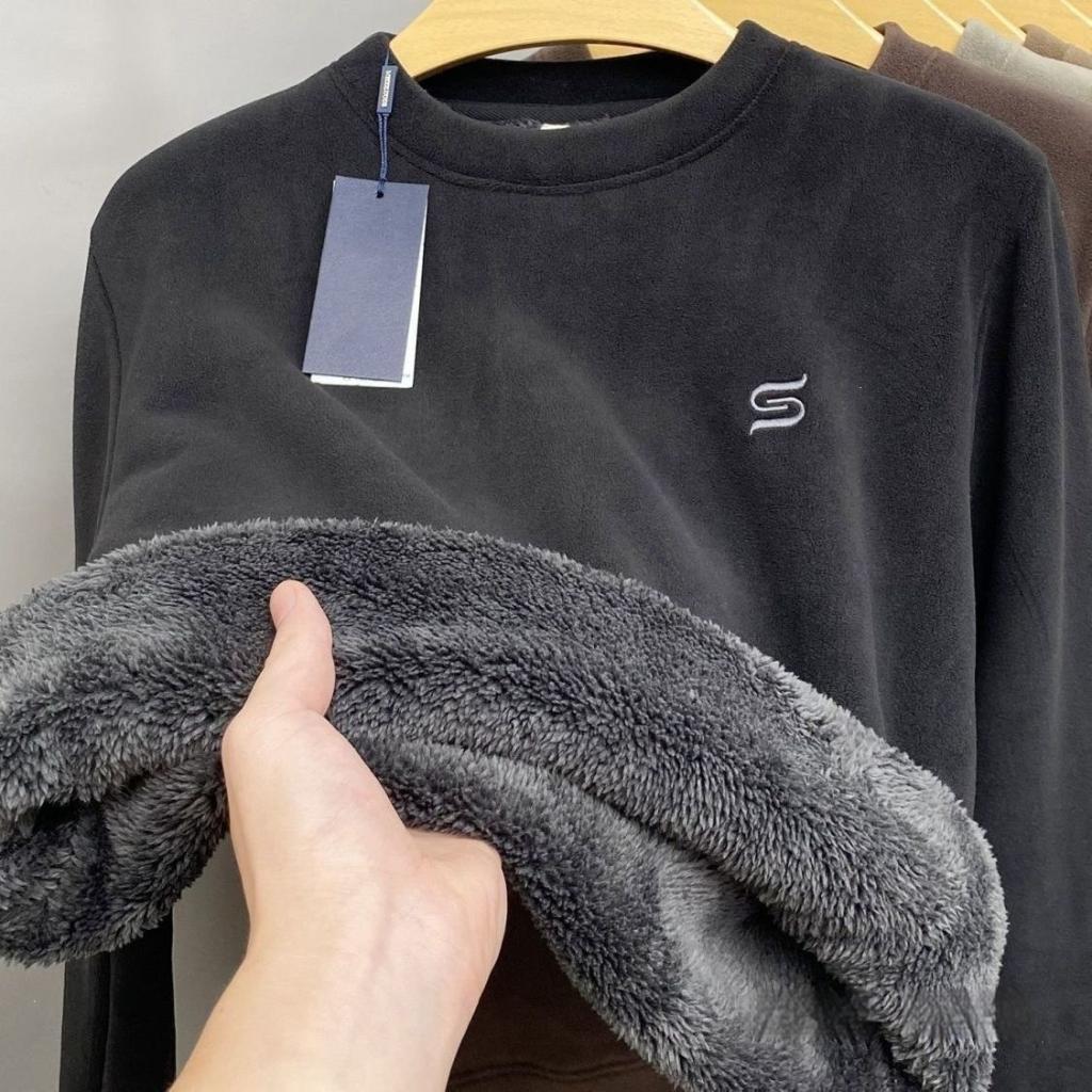 Winter Crew-neck Polar Fleece Long-sleeve T-shirt Hoodie Men's Top