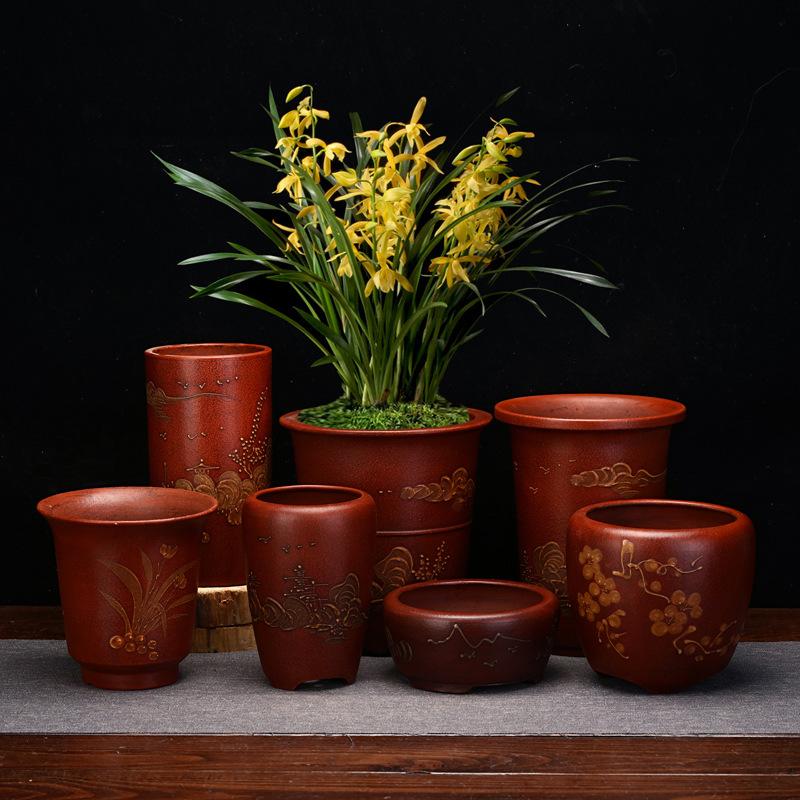 Round Terracotta Painted Antique-style Tabletop Bonsai Pot