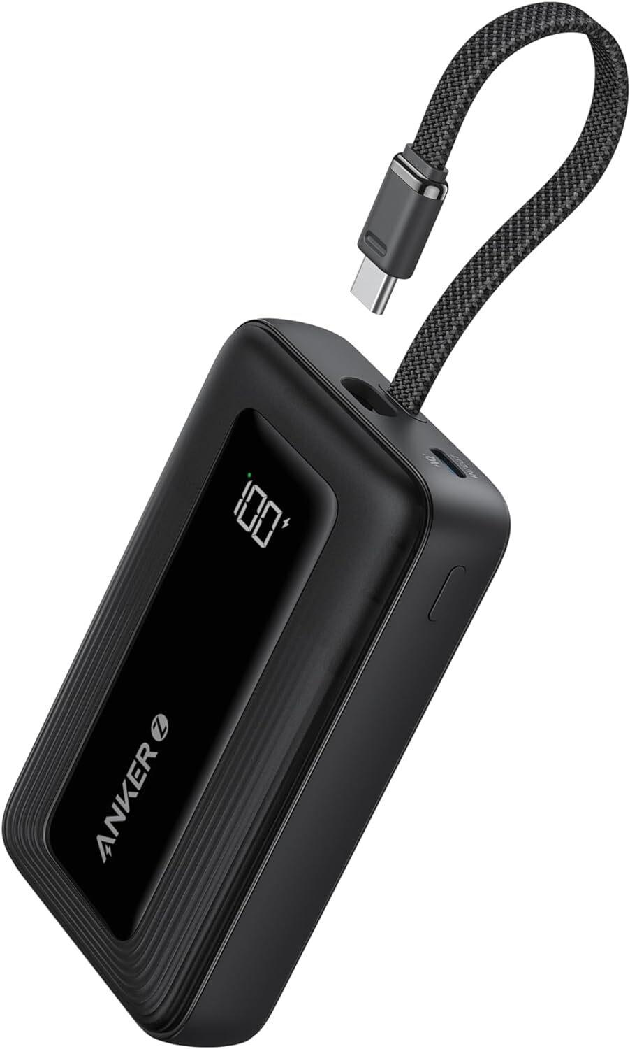 Anker Power Bank 10000mAh Battery 30W Portable Charger Built-in USB-C Cable
