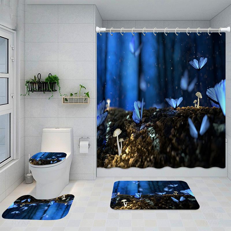 Shower Curtain 4-piece Set, Shower Curtain, Mat 3-piece Set