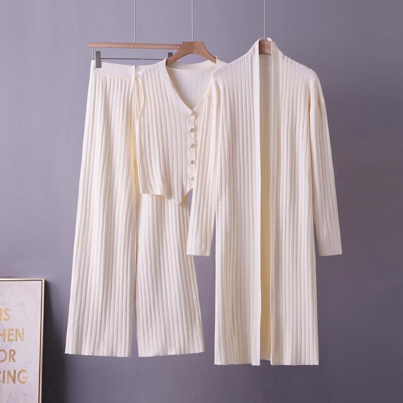 Women's Loose Knitted Cardigan Sweater And Vest Three-Piece Set