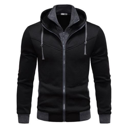 New Autumn Winter Solid Color Fleece Lined Loose Hooded Jacket, Double Zipper Long Sleeve Casual…