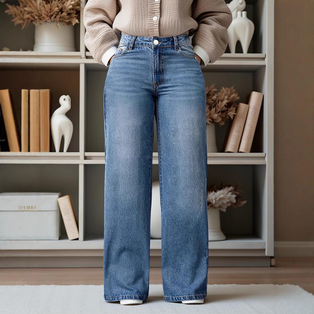 Retro Multicolor Stretch Wide-leg Jeans For Women
