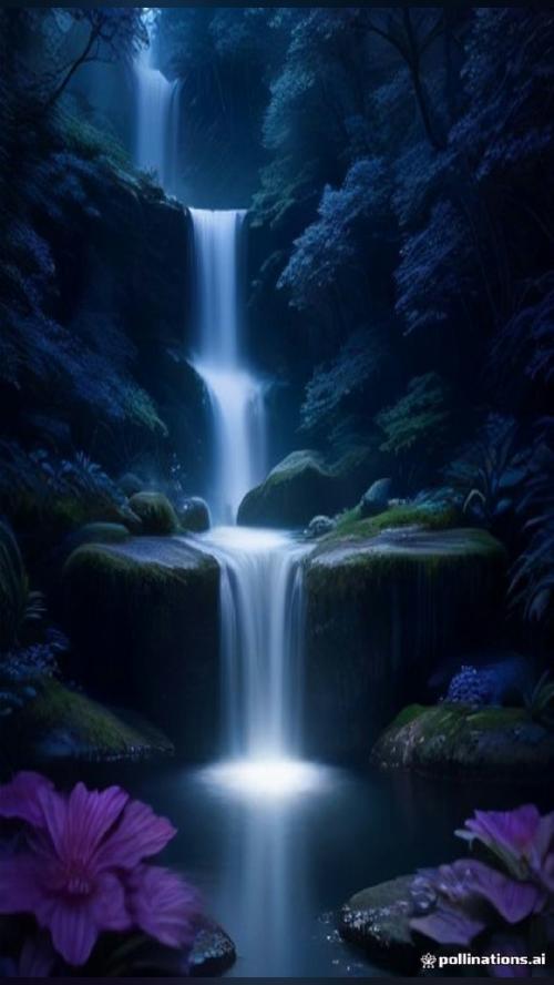 dreamed up by AI An Enchanted Waterfall With Glowing Flowers 🎨 AI…
