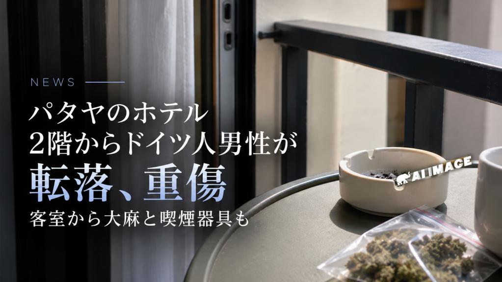 パタヤのニュース パタヤのホテル2階からドイツ人男性が転落、重傷 客室から大麻と喫煙器具…