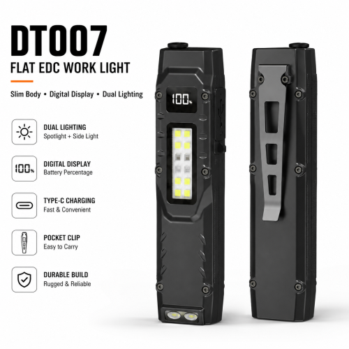 Rechargeable UV Battery Display Type C LED Flashlight DT007 1200LM For Camping Outdoor Emergency…
