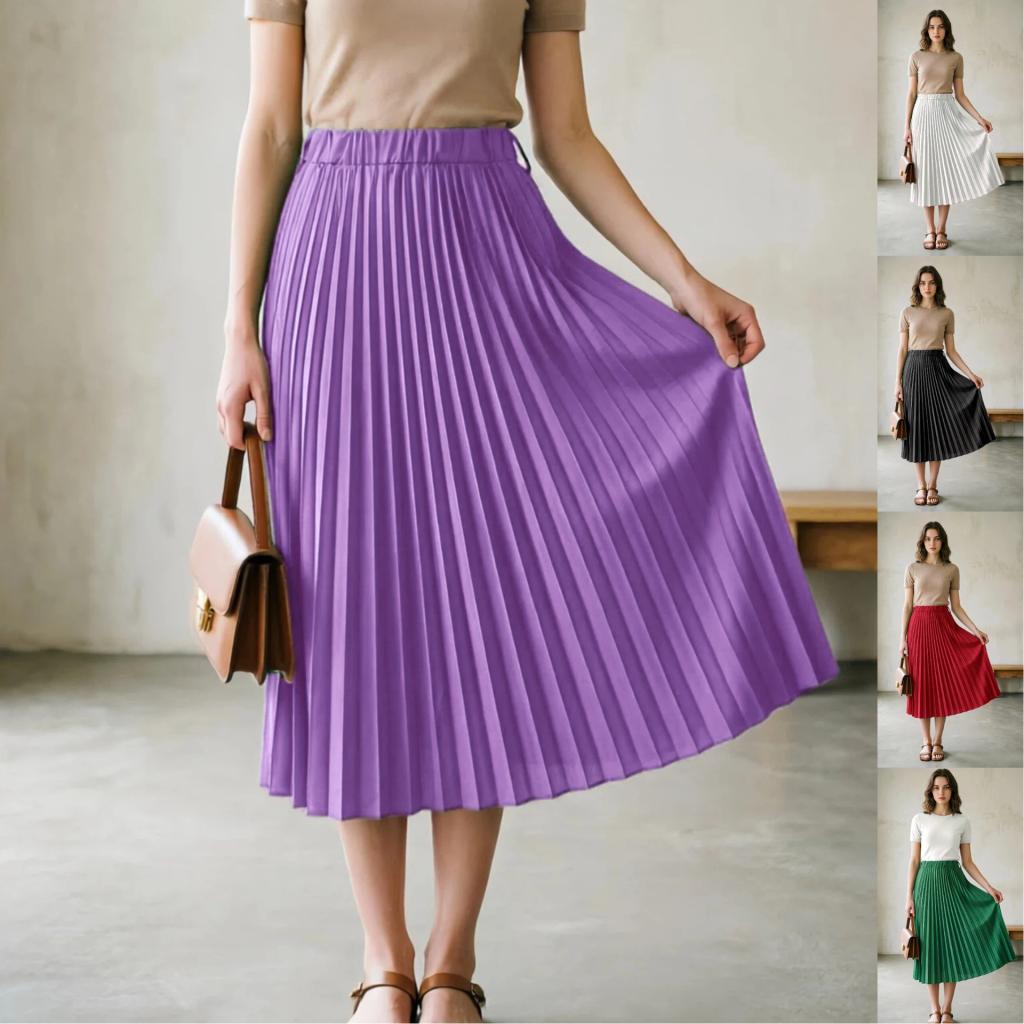 Casual And Stylish Solid-color Pleated Skirt