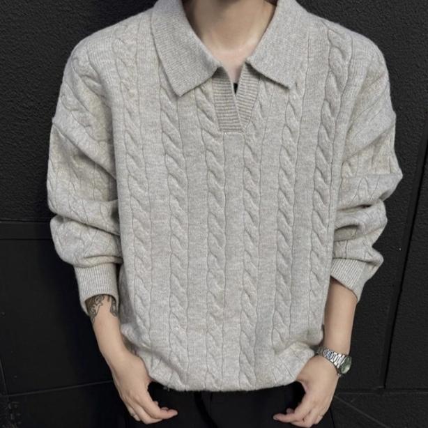 V-neck Cable-knit Sweater For Men